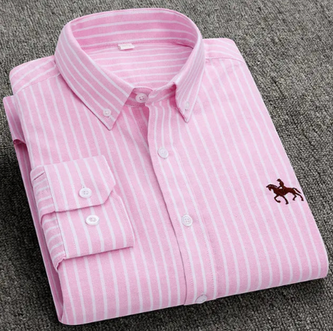 Chemise type Oxford en coton à manches longues pour homme - Livraison offerte